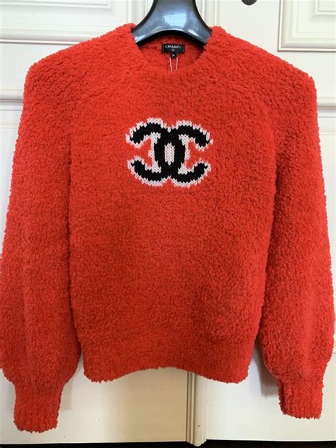 chanel red jumper|authentic Chanel logo sweater.